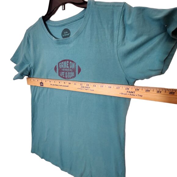 LIFE IS GOOD WOMENS T-SHIRT FOOTBALL BLUE TEAL COLLEGE NFL GAME DAY SZ MEDIUM - Picture 5 of 6